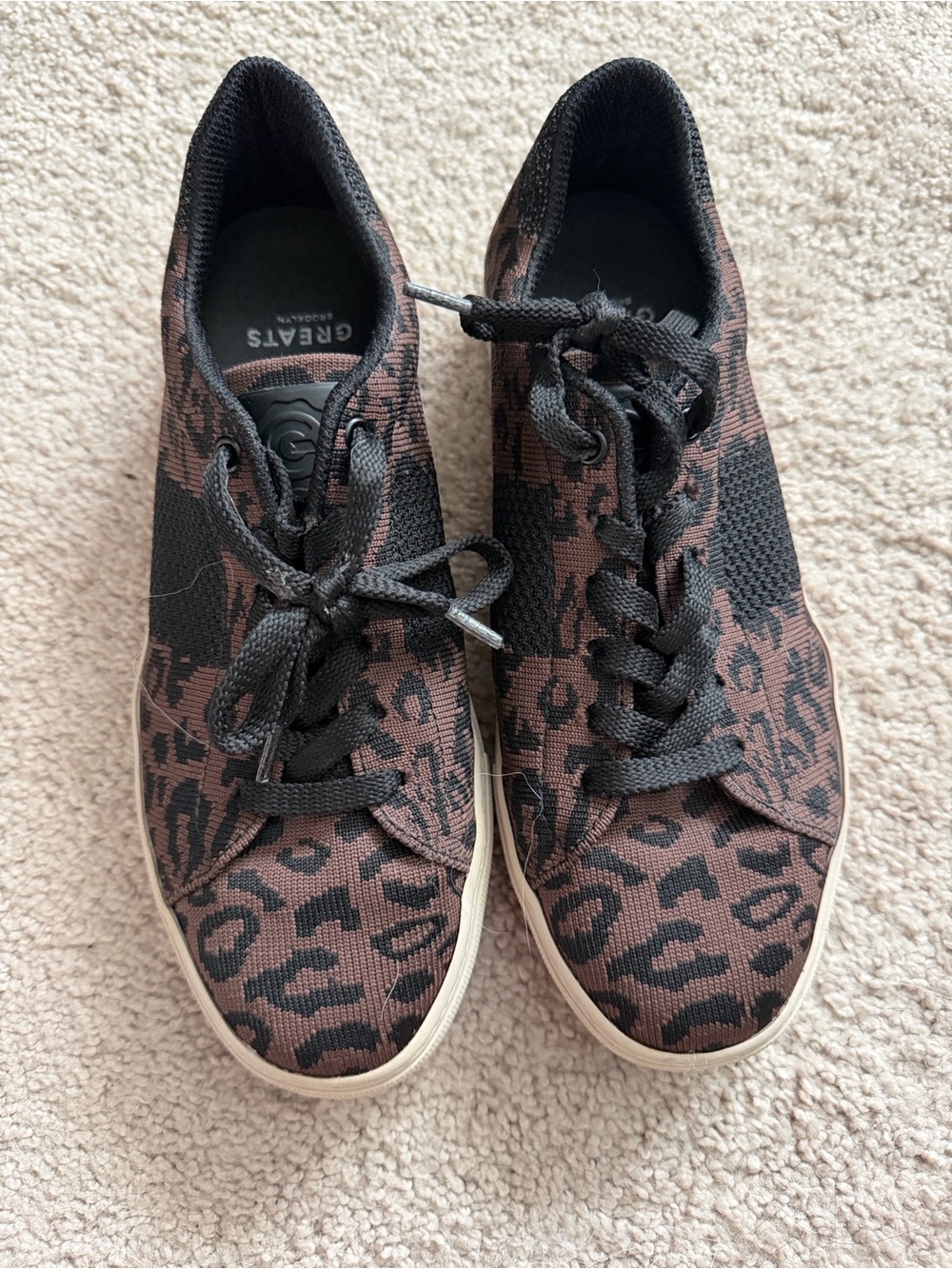 Greats Women's Brown and Black Leopard Knit Lace-Up Sneakers